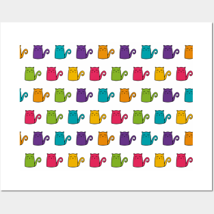 Cutie Rainbow Cats Repeating Pattern Posters and Art